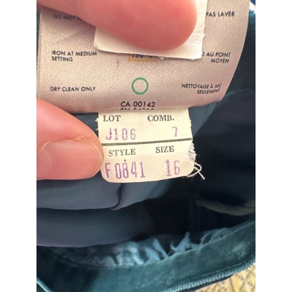 Vintage Tan Jay Womens 2-Piece Teal Velvet Blazer Skirt Set Cotton Blend Size 16 - Picture 12 of 13